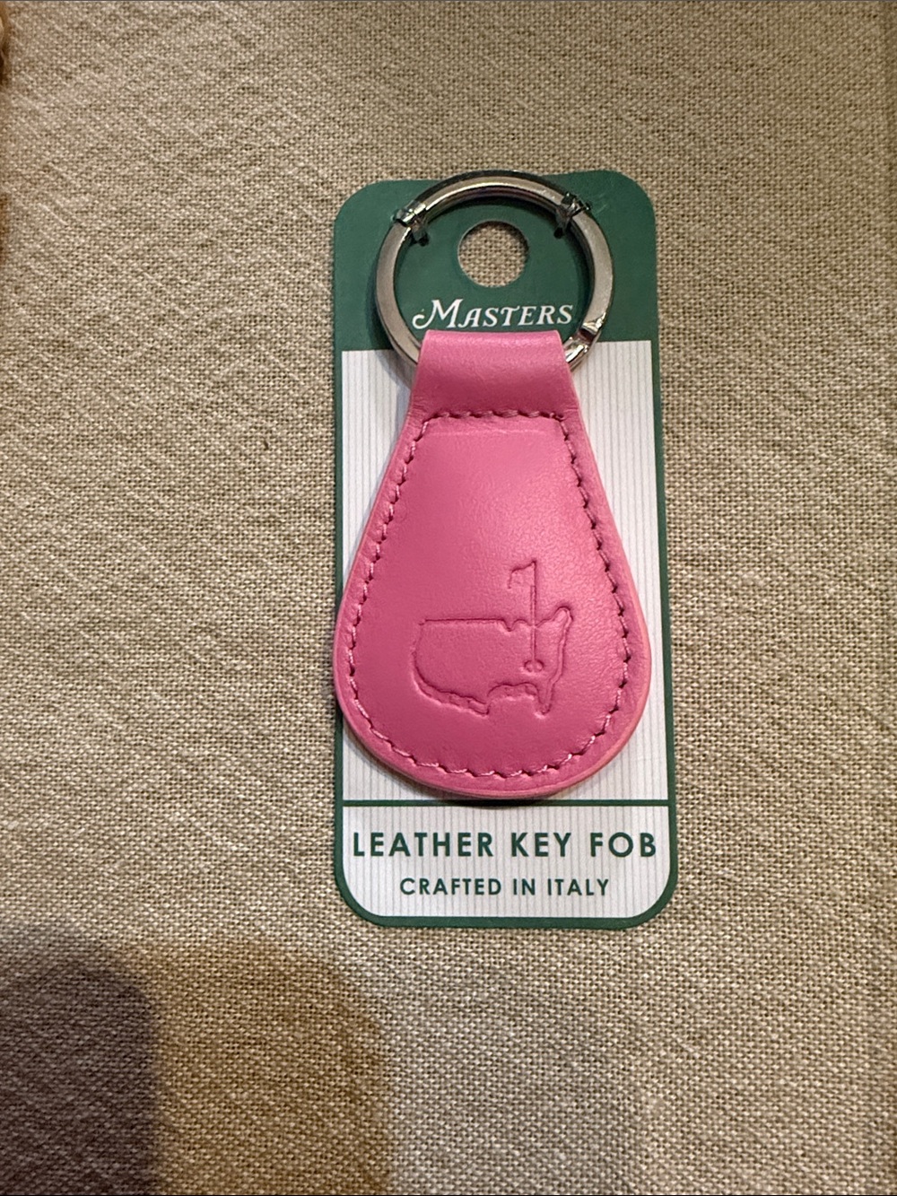 Masters Pink Leather Keychain with Embossed Golf Motif